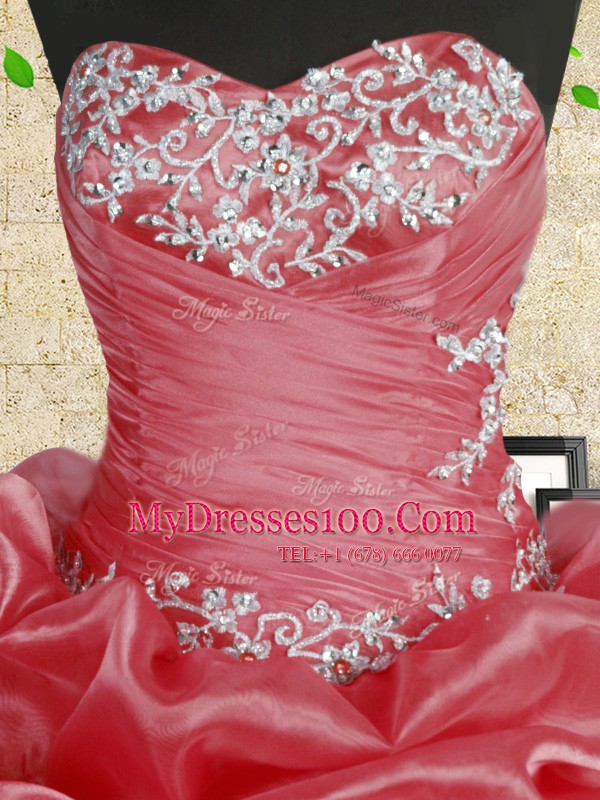 Smart Organza Sleeveless Floor Length 15th Birthday Dress and Beading and Appliques and Ruffles and Ruching