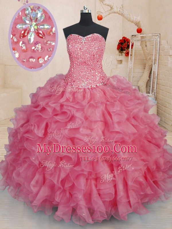 Cute Organza Sleeveless Floor Length Quinceanera Gowns and Beading and Ruffles