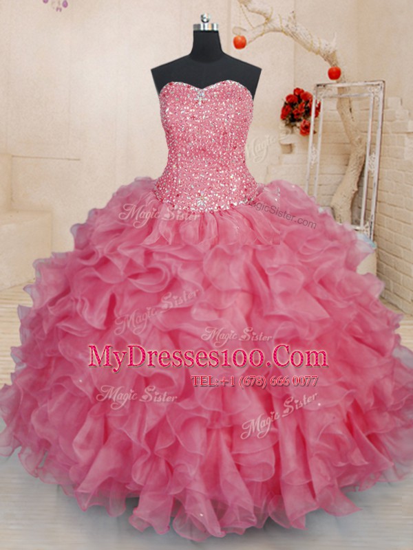 Cute Organza Sleeveless Floor Length Quinceanera Gowns and Beading and Ruffles