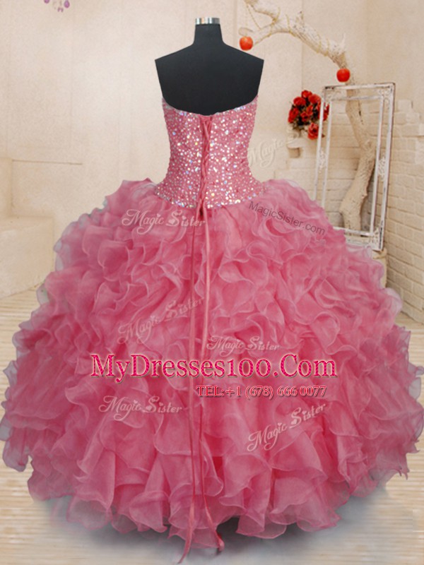 Cute Organza Sleeveless Floor Length Quinceanera Gowns and Beading and Ruffles