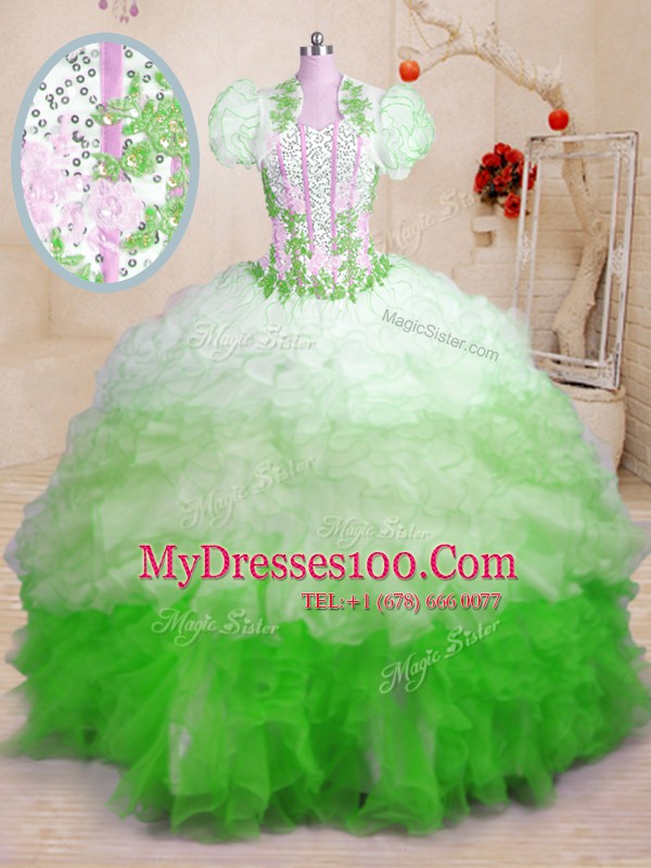 Multi-color Ball Gowns Sweetheart Sleeveless Organza With Brush Train Lace Up Beading and Appliques and Ruffles 15 Quinceanera Dress