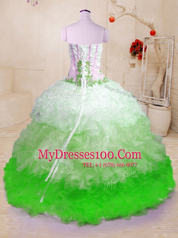 Multi-color Ball Gowns Sweetheart Sleeveless Organza With Brush Train Lace Up Beading and Appliques and Ruffles 15 Quinceanera Dress
