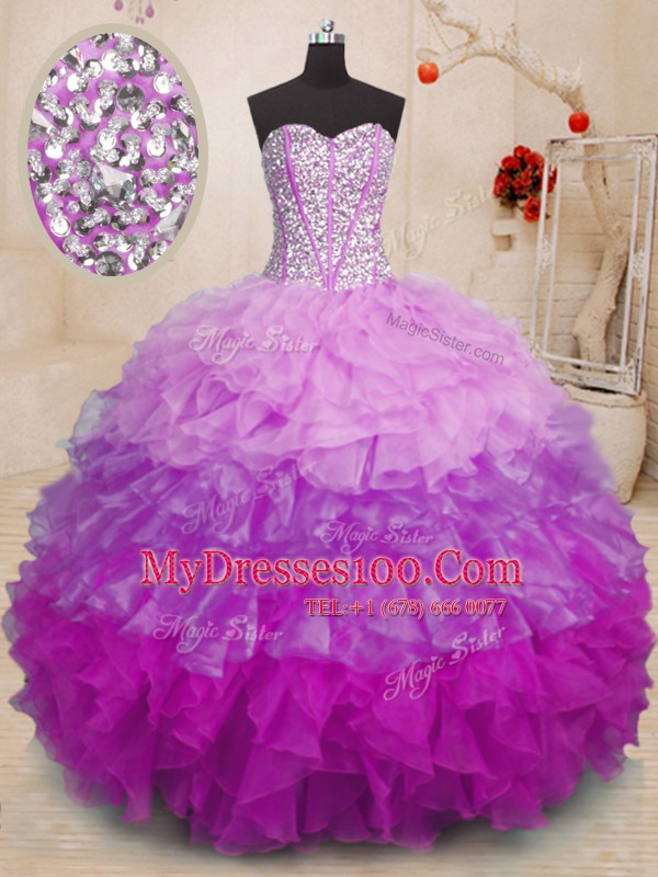 Artistic Sweetheart Sleeveless Organza Sweet 16 Dress Beading and Ruffles Lace Up