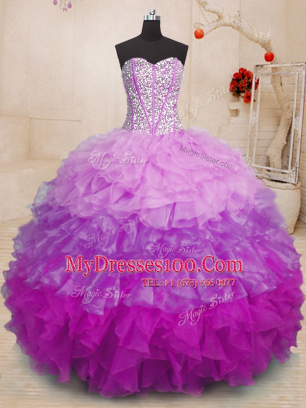 Artistic Sweetheart Sleeveless Organza Sweet 16 Dress Beading and Ruffles Lace Up