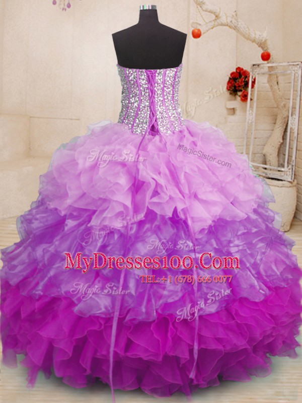 Artistic Sweetheart Sleeveless Organza Sweet 16 Dress Beading and Ruffles Lace Up
