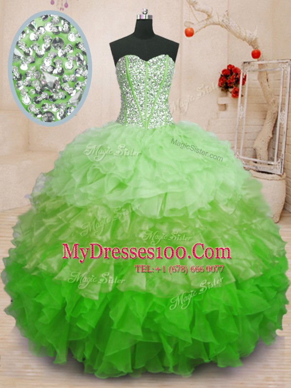 Multi-color Organza Lace Up Sweet 16 Dress Sleeveless Floor Length Beading and Ruffles