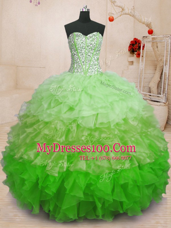 Multi-color Organza Lace Up Sweet 16 Dress Sleeveless Floor Length Beading and Ruffles