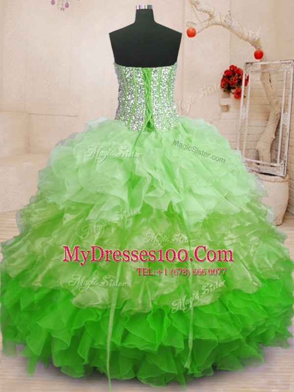 Multi-color Organza Lace Up Sweet 16 Dress Sleeveless Floor Length Beading and Ruffles