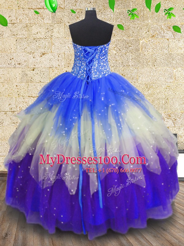 Sexy Floor Length Zipper Quinceanera Gown Multi-color for Military Ball and Sweet 16 and Quinceanera with Beading and Sequins