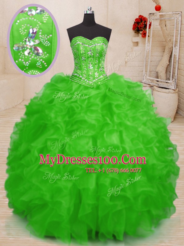 Exquisite Organza Lace Up Sweetheart Sleeveless Floor Length 15 Quinceanera Dress Beading and Ruffles
