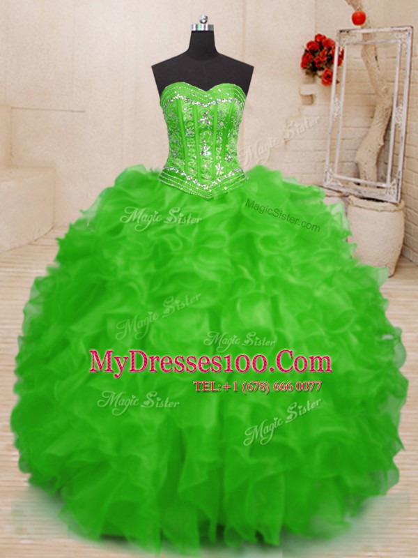 Exquisite Organza Lace Up Sweetheart Sleeveless Floor Length 15 Quinceanera Dress Beading and Ruffles