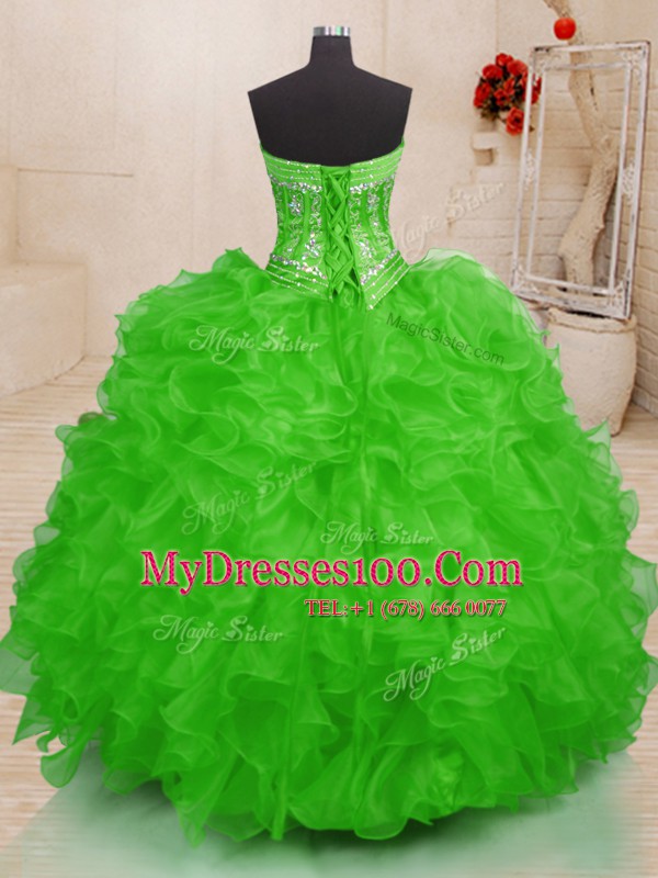 Exquisite Organza Lace Up Sweetheart Sleeveless Floor Length 15 Quinceanera Dress Beading and Ruffles
