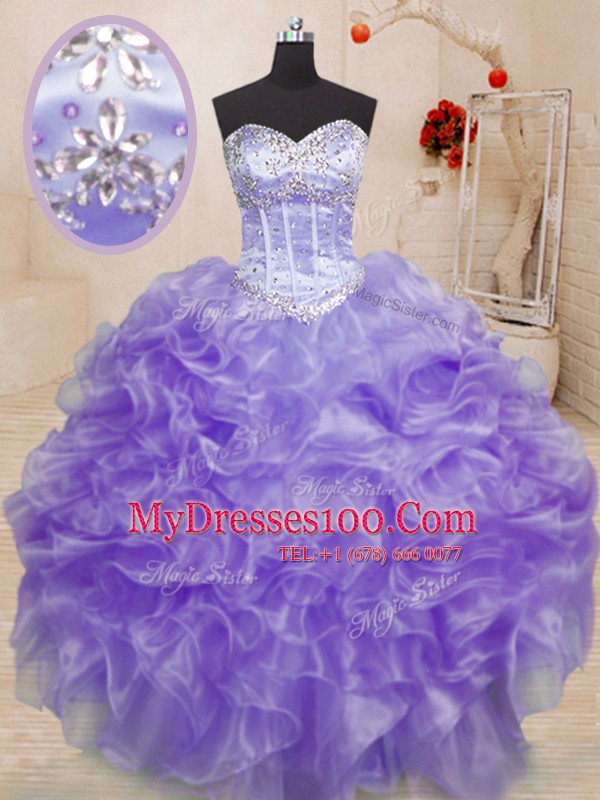 Suitable Floor Length Ball Gowns Sleeveless Lavender Sweet 16 Quinceanera Dress Lace Up