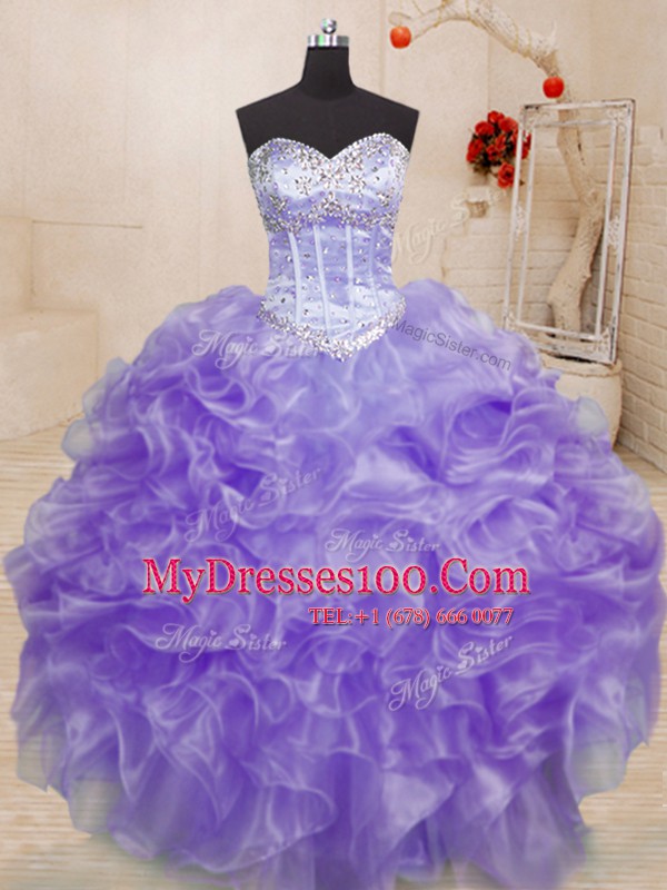 Suitable Floor Length Ball Gowns Sleeveless Lavender Sweet 16 Quinceanera Dress Lace Up