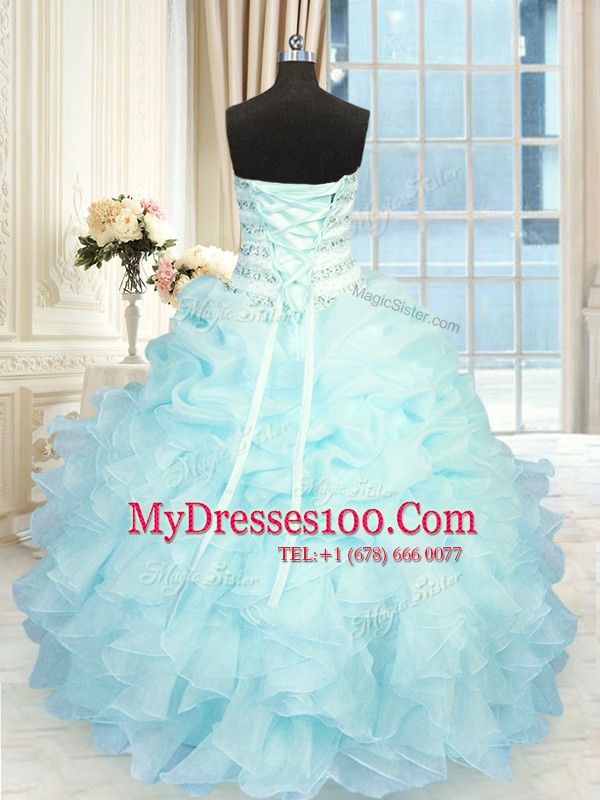 Fantastic Organza Sweetheart Sleeveless Lace Up Beading and Pick Ups Quinceanera Dress in Aqua Blue