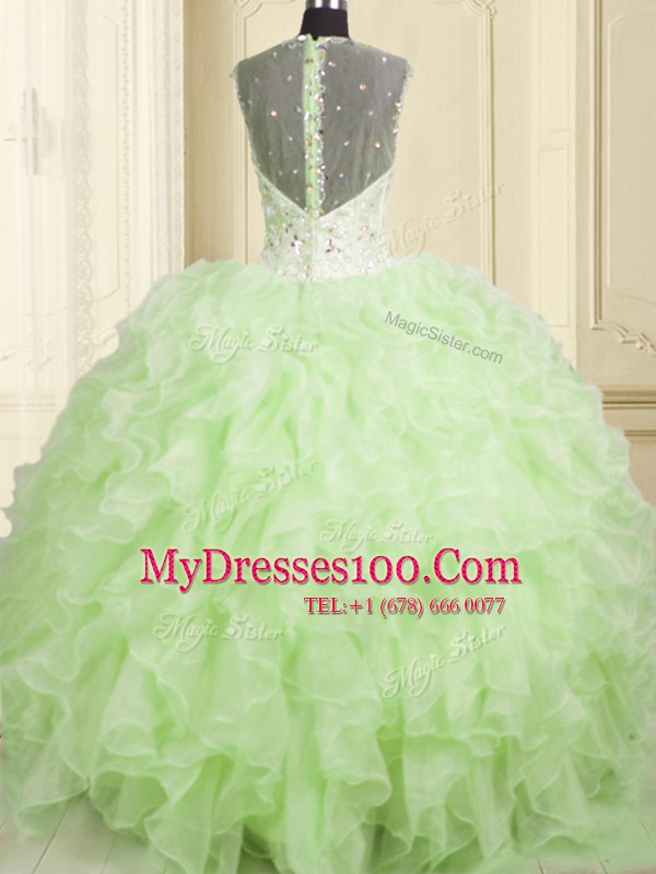Exquisite Straps Sleeveless Organza Quinceanera Dresses Beading and Ruffles Lace Up