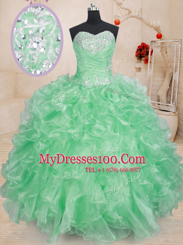 Adorable Pick Ups Sweetheart Sleeveless Lace Up Vestidos de Quinceanera Apple Green Organza