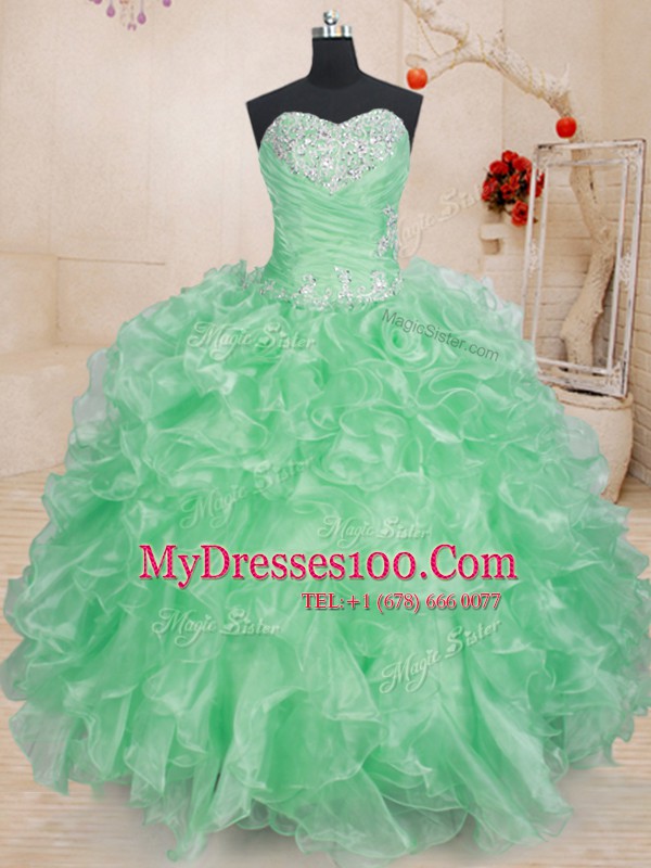 Adorable Pick Ups Sweetheart Sleeveless Lace Up Vestidos de Quinceanera Apple Green Organza