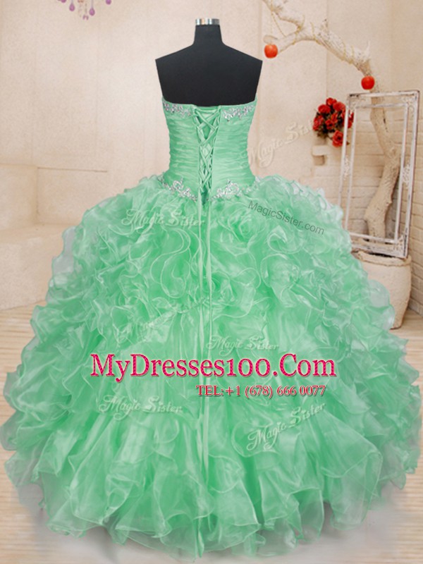 Adorable Pick Ups Sweetheart Sleeveless Lace Up Vestidos de Quinceanera Apple Green Organza
