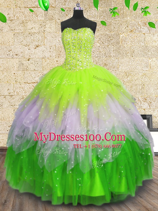 Sequins Sweetheart Sleeveless Lace Up Sweet 16 Dress Multi-color Tulle