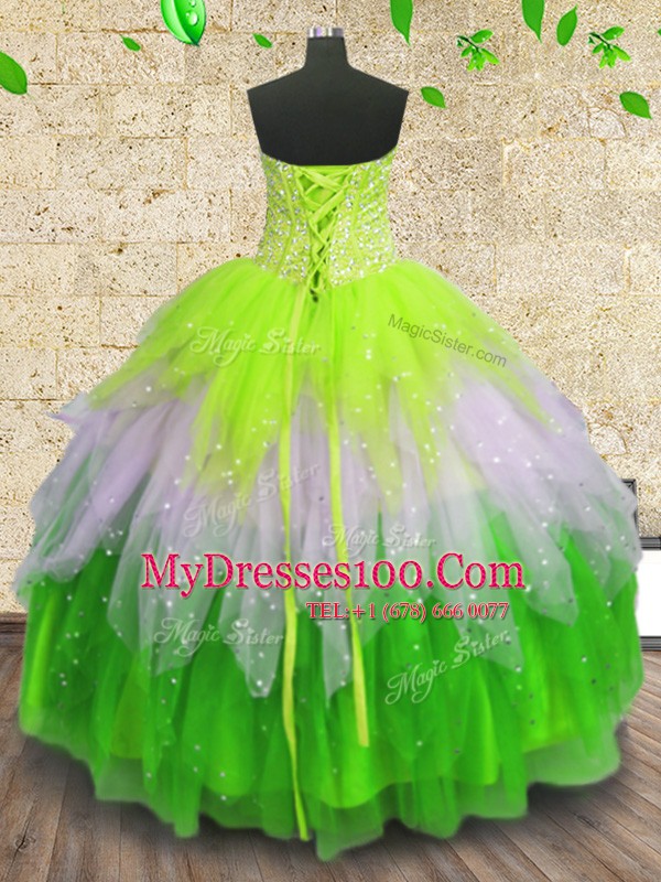 Sequins Sweetheart Sleeveless Lace Up Sweet 16 Dress Multi-color Tulle