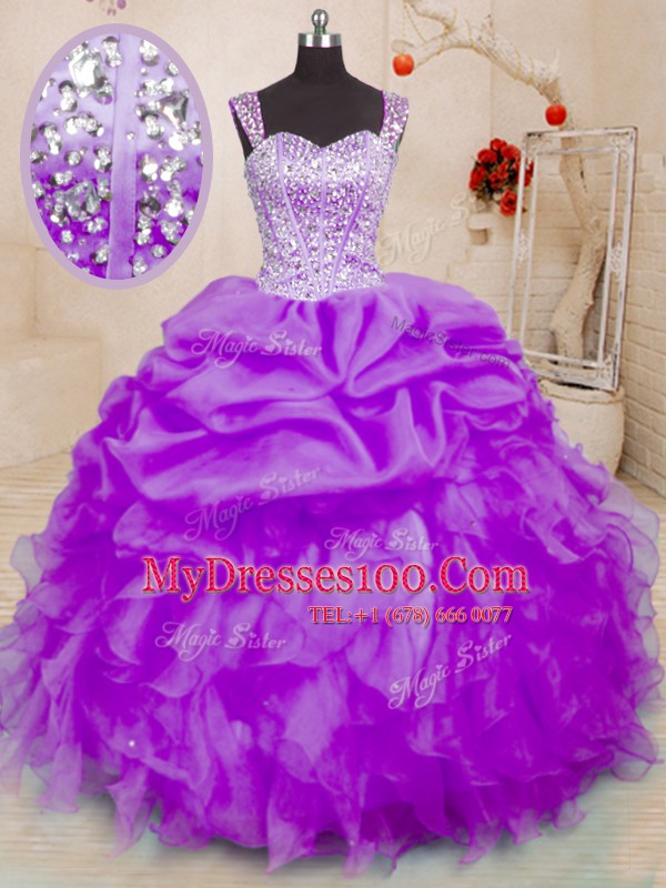 Sleeveless Beading and Ruffles and Pick Ups Lace Up Sweet 16 Quinceanera Dress