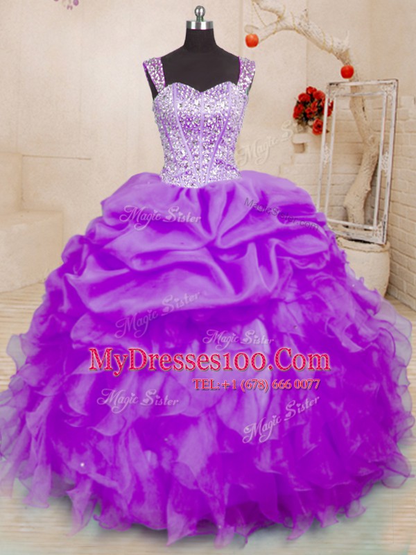 Sleeveless Beading and Ruffles and Pick Ups Lace Up Sweet 16 Quinceanera Dress