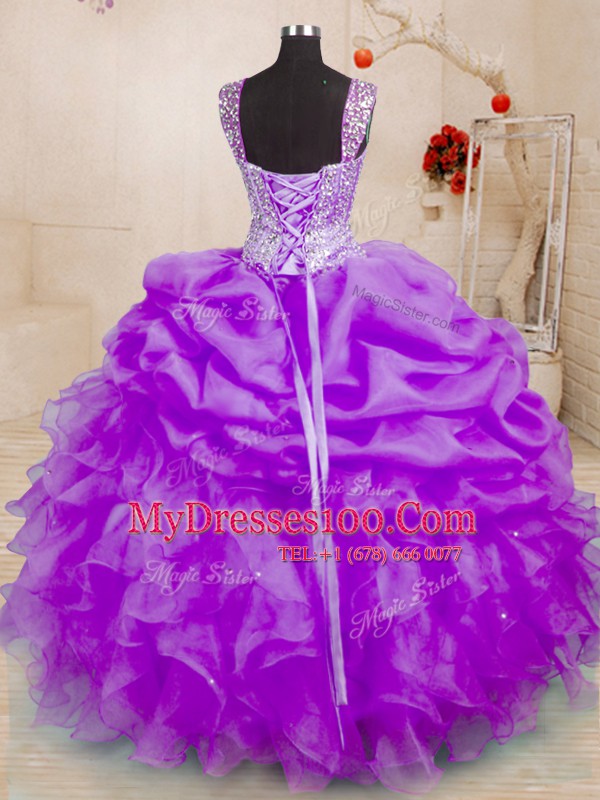 Sleeveless Beading and Ruffles and Pick Ups Lace Up Sweet 16 Quinceanera Dress