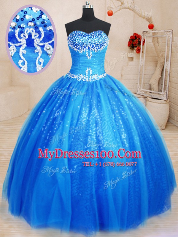 Royal Blue Sweetheart Lace Up Beading and Appliques Sweet 16 Dresses Sleeveless