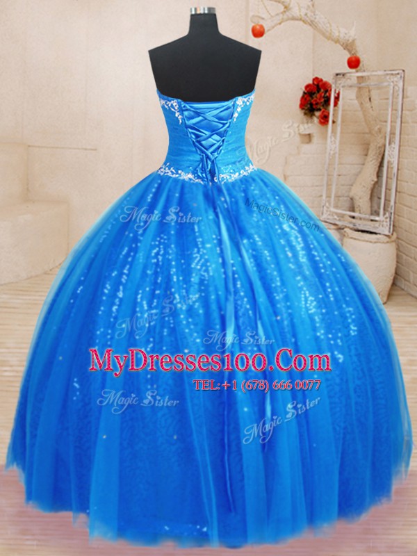 Royal Blue Sweetheart Lace Up Beading and Appliques Sweet 16 Dresses Sleeveless