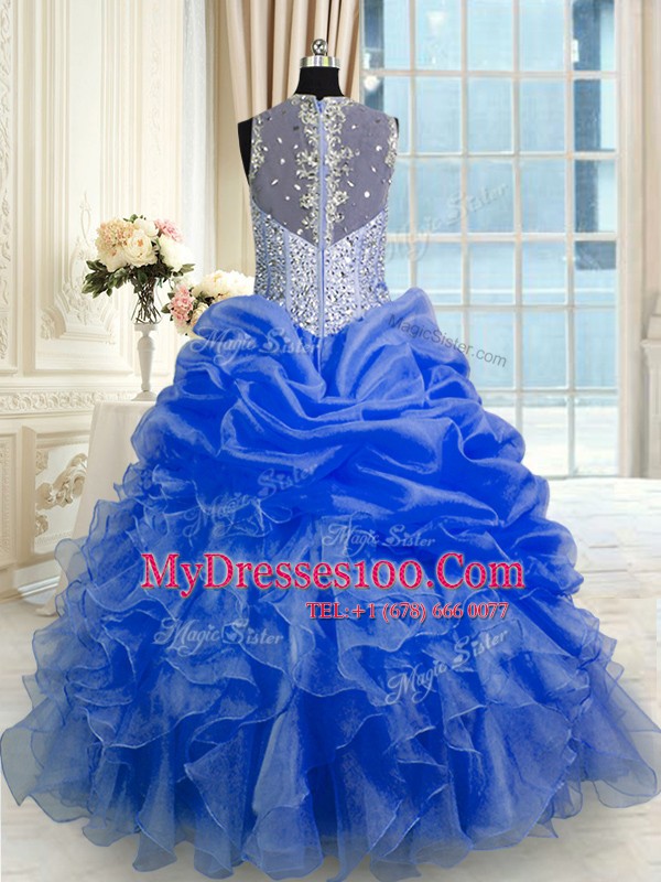 Royal Blue Straps Zipper Beading and Ruffles and Pick Ups Sweet 16 Dress Sleeveless