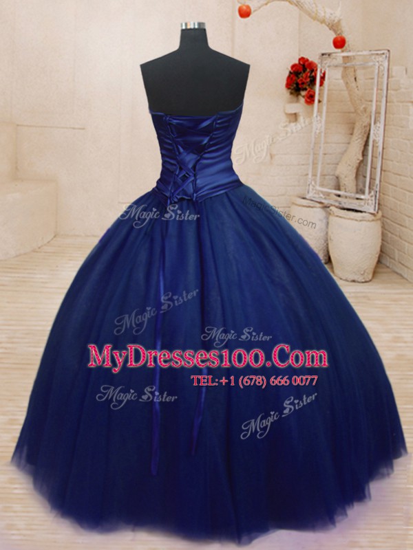 Royal Blue Sleeveless Beading Floor Length Sweet 16 Quinceanera Dress