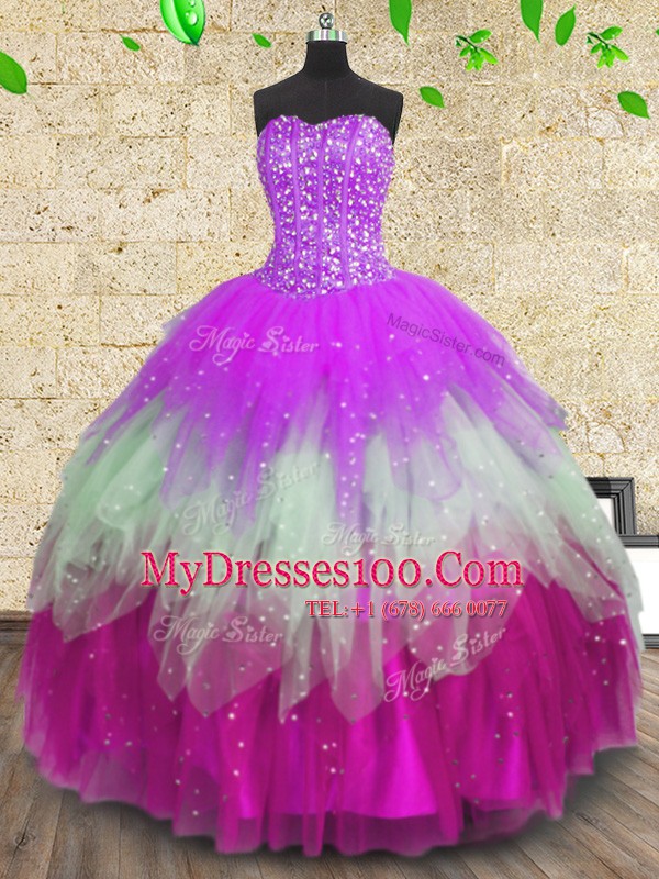 Multi-color Sleeveless Beading and Ruffles and Ruffled Layers Floor Length 15th Birthday Dress