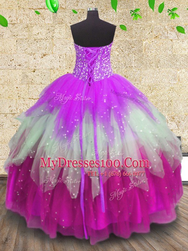 Multi-color Sleeveless Beading and Ruffles and Ruffled Layers Floor Length 15th Birthday Dress