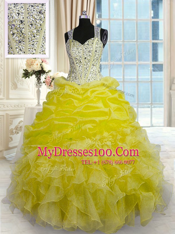 Low Price Floor Length Yellow Quinceanera Dress Straps Sleeveless Zipper
