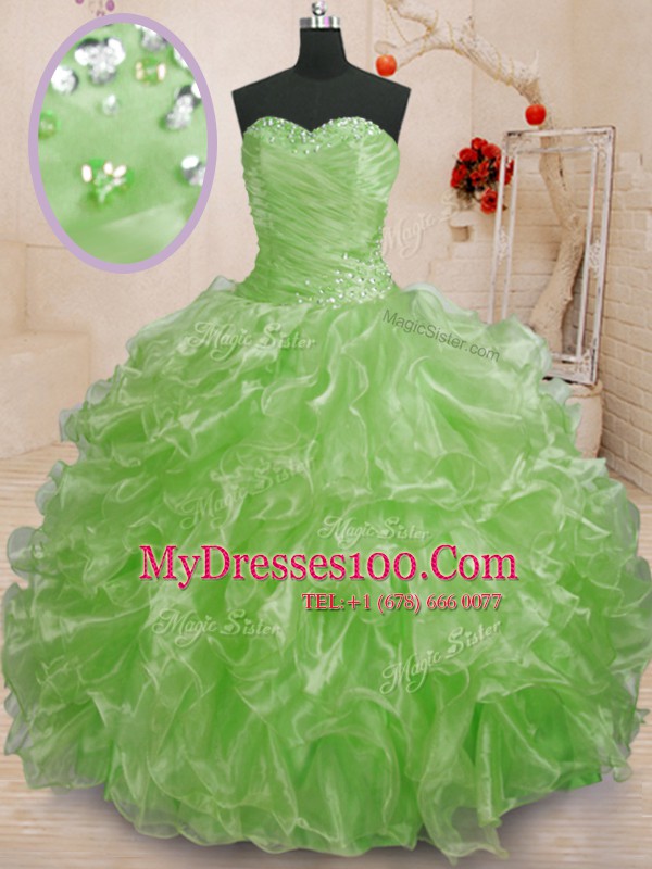 Sweetheart Lace Up Beading and Ruffles 15 Quinceanera Dress Sleeveless