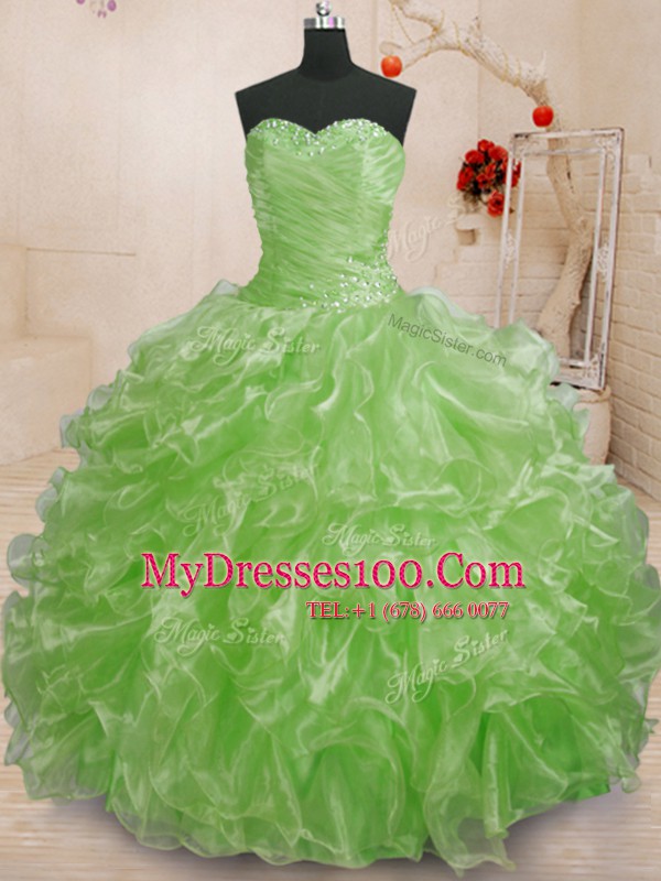 Sweetheart Lace Up Beading and Ruffles 15 Quinceanera Dress Sleeveless