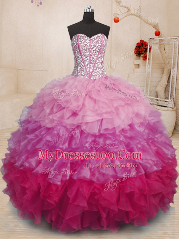 Beading and Ruffles Sweet 16 Quinceanera Dress Multi-color Lace Up Sleeveless Floor Length