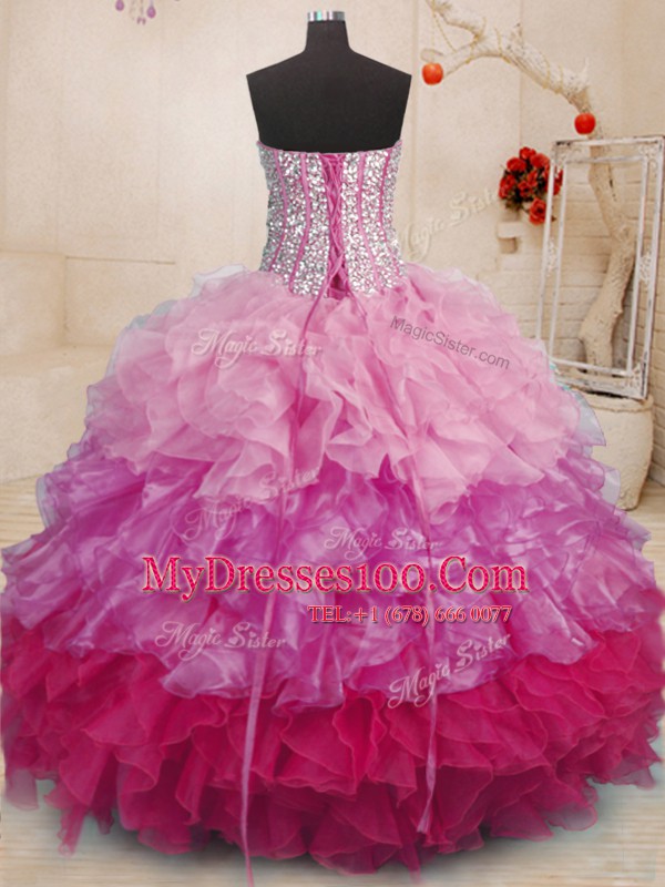 Beading and Ruffles Sweet 16 Quinceanera Dress Multi-color Lace Up Sleeveless Floor Length