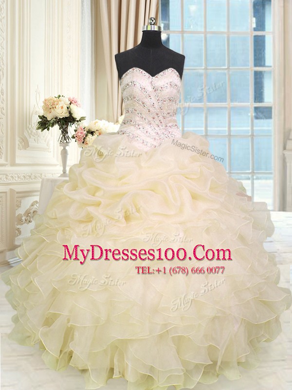 Champagne Sweetheart Lace Up Beading and Ruffles Quinceanera Dresses Sleeveless
