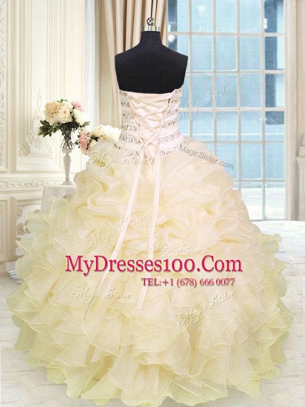 Champagne Sweetheart Lace Up Beading and Ruffles Quinceanera Dresses Sleeveless
