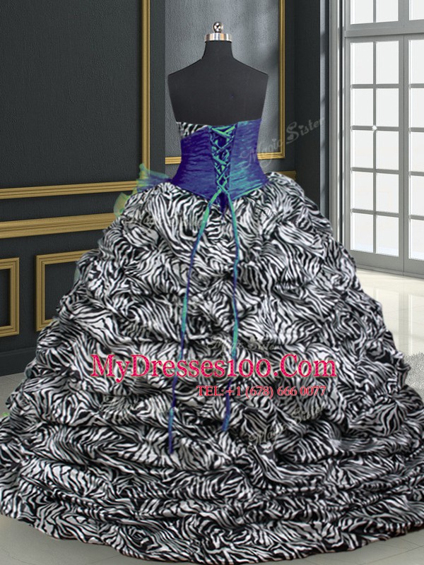 Nice Printed Sleeveless Beading and Ruffles and Pattern Lace Up Sweet 16 Dresses