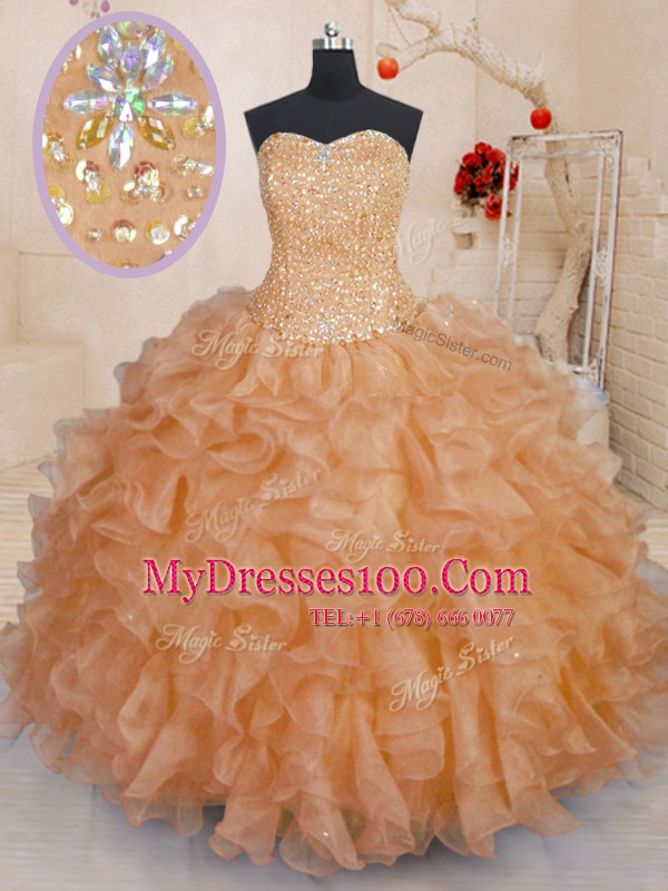Chic Sweetheart Sleeveless Organza Vestidos de Quinceanera Beading and Ruffles Lace Up