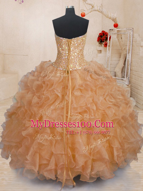 Chic Sweetheart Sleeveless Organza Vestidos de Quinceanera Beading and Ruffles Lace Up