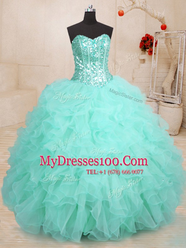 Exceptional Organza Sleeveless Floor Length Sweet 16 Quinceanera Dress and Beading and Ruffles