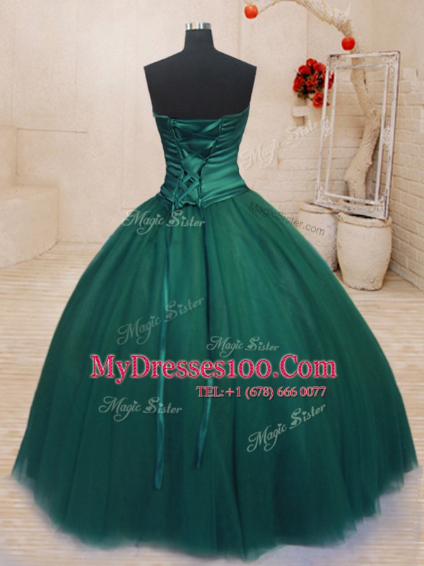 Edgy Dark Green Sleeveless Beading Floor Length Sweet 16 Quinceanera Dress