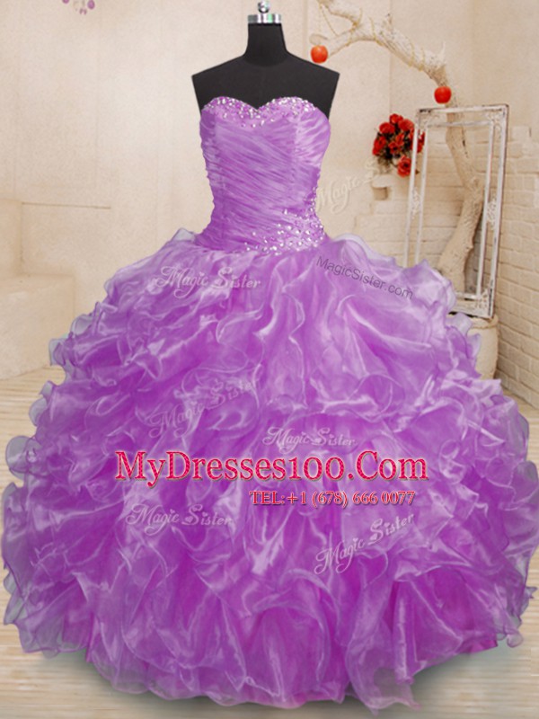 Classical Sleeveless Beading and Ruffles Lace Up Quinceanera Gowns