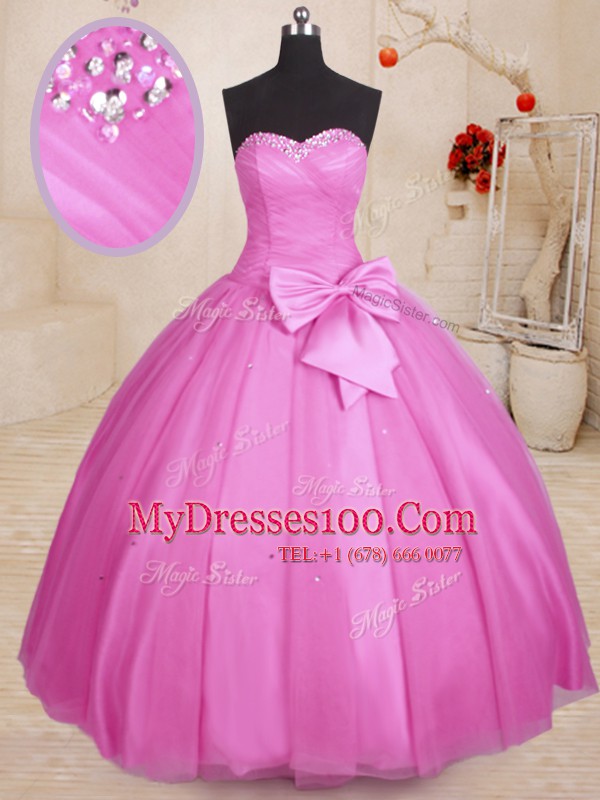 Lilac Lace Up Sweetheart Beading and Bowknot Ball Gown Prom Dress Tulle Sleeveless