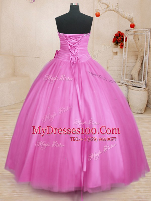 Lilac Lace Up Sweetheart Beading and Bowknot Ball Gown Prom Dress Tulle Sleeveless