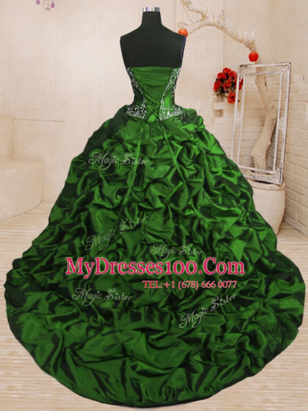 Suitable With Train Quinceanera Gowns Organza and Taffeta Sweep Train Sleeveless Beading and Appliques and Ruffled Layers and Pick Ups